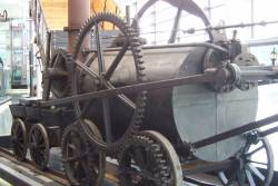 Trevithick's 1804 locomotive. This full-scale replica of the world's first steam-powered railway locomotive is in Telford Central Station, Telford, Shropshire